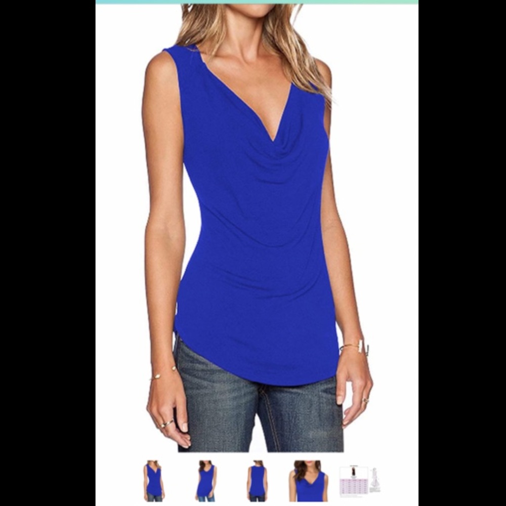 Sarin Mathews Women's V Neck Blouse Tank Top blue